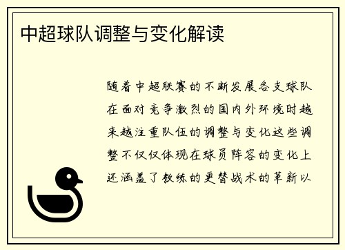 中超球队调整与变化解读