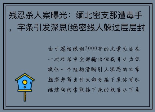 残忍杀人案曝光：缅北密支那遭毒手，字条引发深思(绝密线人躲过层层封锁)
