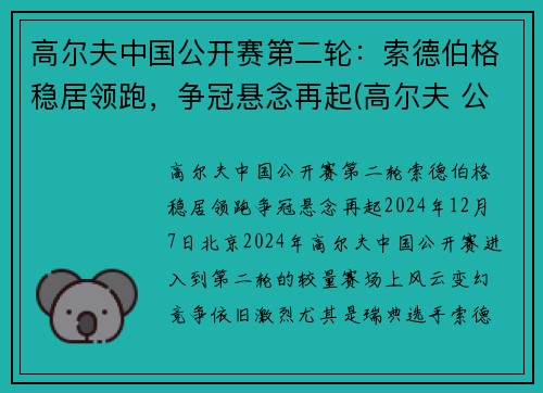 高尔夫中国公开赛第二轮：索德伯格稳居领跑，争冠悬念再起(高尔夫 公开赛)