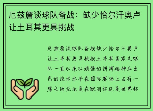 厄兹詹谈球队备战：缺少恰尔汗奥卢让土耳其更具挑战