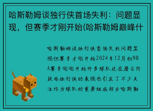 哈斯勒姆谈独行侠首场失利：问题显现，但赛季才刚开始(哈斯勒姆巅峰什么水平)