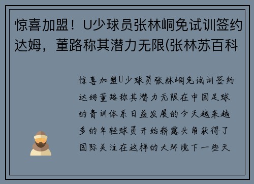 惊喜加盟！U少球员张林峒免试训签约达姆，董路称其潜力无限(张林苏百科)
