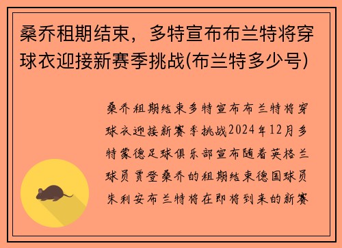 桑乔租期结束，多特宣布布兰特将穿球衣迎接新赛季挑战(布兰特多少号)